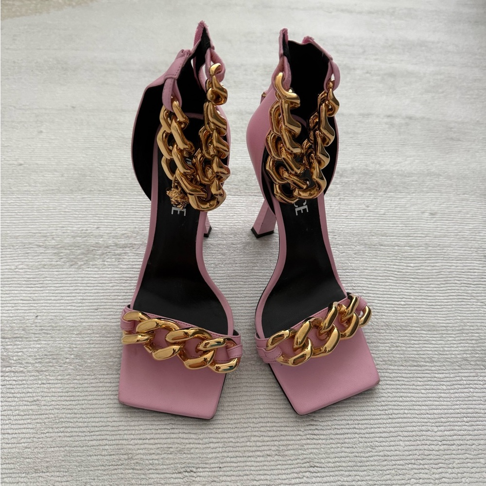 Versace Blush Heels with Gold Accents